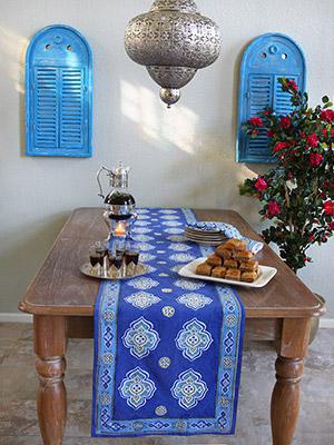 Casablanca Blues - Blue ~ Moroccan Quatrefoil Table Runner