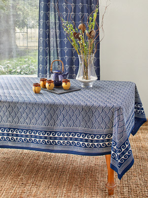Pacific Blue ~ Ocean Inspired Asian Navy Blue Tablecloth