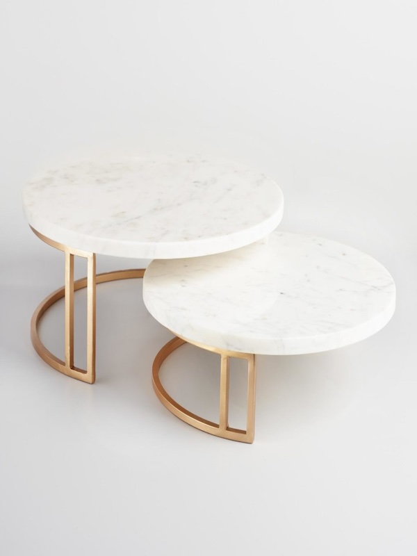 Photograph of two marble cake stands to demonstrate an elegant fall table setting