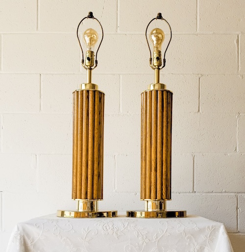 Photograph of two reeded wood lamp bases in a Mid-Century style to demonstrate what is reeded wood and how to shop for small decor items that feature this technique