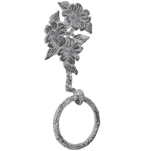 Floral ring hook to use in a French country bathroom.