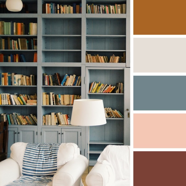 Home library and suggested color palette for blog on spare room ideas