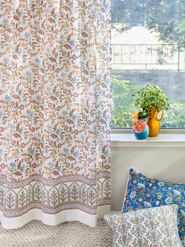 French cottage curtains with floral pattern