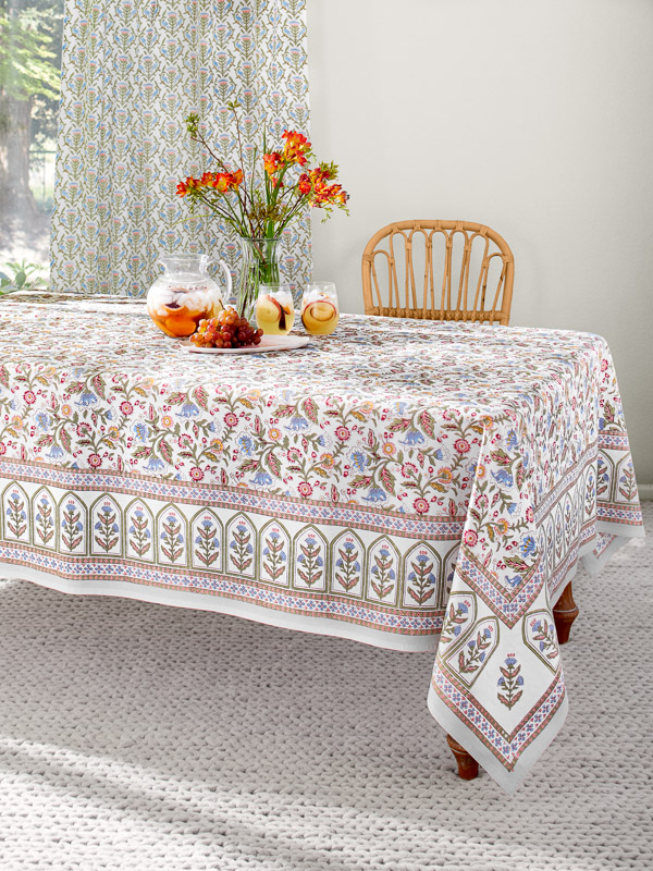 Cotton Dinner Table Napkins | Blue & White Floral Hand Block Print | Set of 6, Hand Block Printed | Fair Trade | 20 x 20 | Saffron Marigold