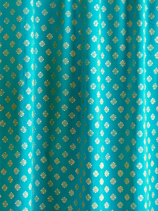 Turquoise Art Silk Saree Sari fabric India Golden Border