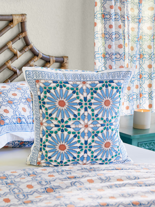 Mosaique Bleue - Sky ~ Boho Print Blue Cloth Napkins (Set of 6) in Cotton by Saffron Marigold