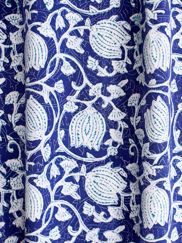 Block Print, Hand Printed Cotton. 2½ Yards. Artisan, India Fabric. Blue,  Coffee
