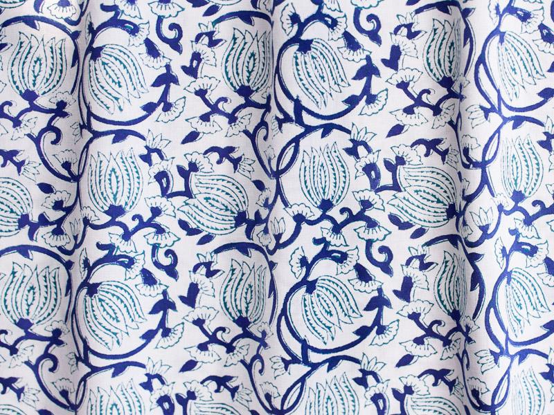 5 Pack White Blue Chinoiserie Floral Print Satin Cloth Dinner