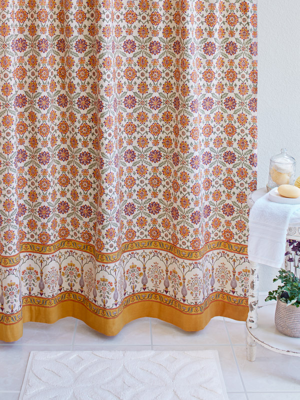 Orange Blossom ~ Orange Cream Fabric with Vintage Floral Print in Cotton (Cotton - 10in inch) by Saffron Marigold
