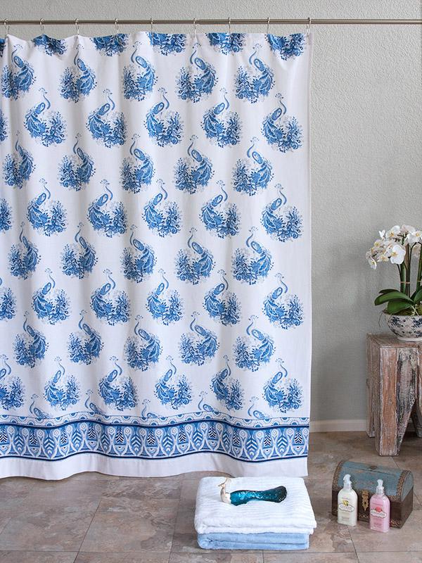 blue white curtain fabric