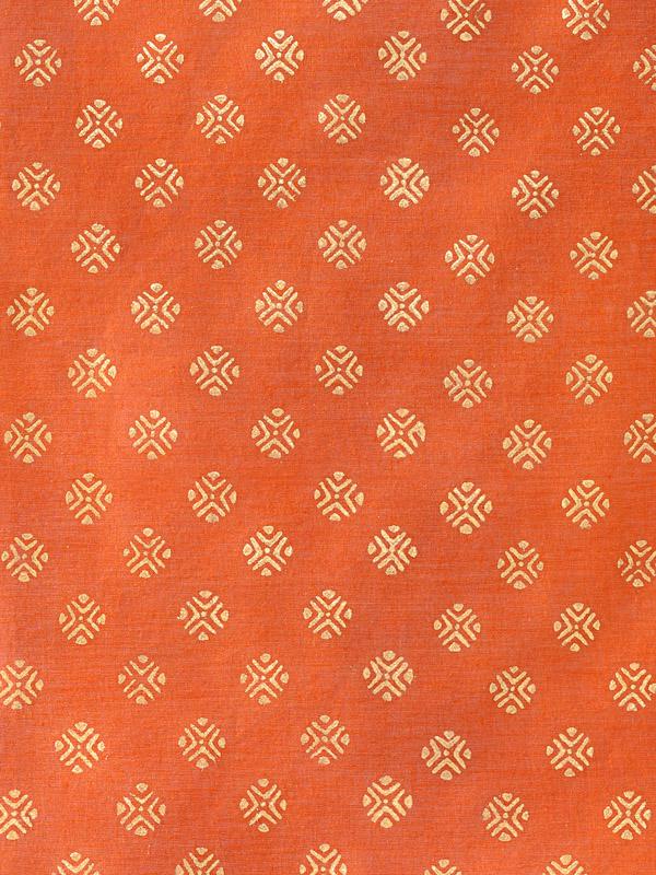 Shimmering Goldstone ~ Orange Fabric with Gold Dot Indian Print in Cotton (Voile - 10in inch) by Saffron Marigold