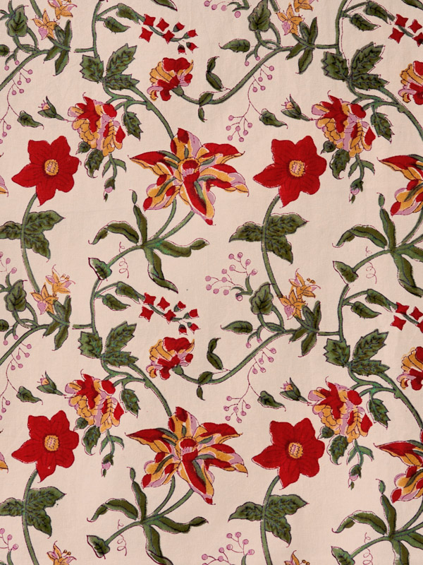 Country fabric swatch, Tropical, Red, Tan