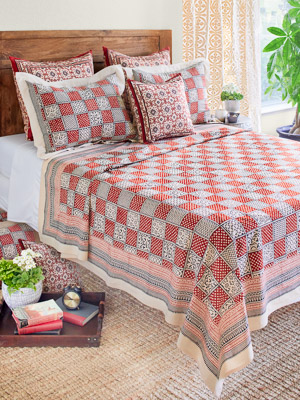 Indian Bedspreads: Block Print Bedspreads From India - Saffron Marigold