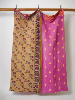 Maya Yadav ~ Vintage Kantha Quilt Sari Throw