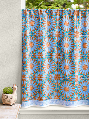 Mosaique Bleue - Sky ~ Boho Print Blue Cloth Napkins (Set of 6) in Cotton by Saffron Marigold