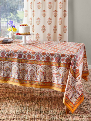 India Arts Indian Print Mandala Rectangle Cotton tablecloth 88 x 58 Red