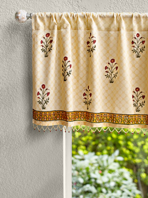 Red Poppy ~ Red Floral Sheer Beaded Window Valance Treatments
