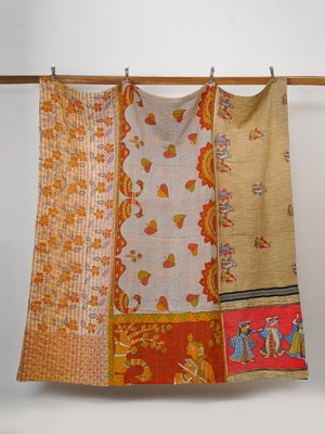 Santosh Meena ~ Vintage Kantha Quilt Sari Bedspread