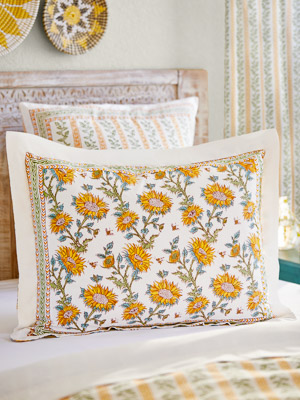 Sunflower Serenade ~ Sunflower Print Pillow, Yellow Sham, Ivory