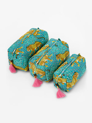 Turquoise Cheetah Trails ~ Quilted Toiletries and Makeup Bag