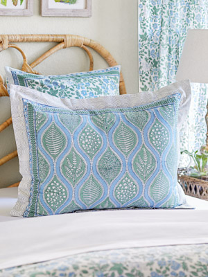 Throw Cushion Cover|Blue & White Euro Sham Pillow for Bed or Sofa 100% Cotton Batik Pattern | 18 x 18 | Saffron Marigold