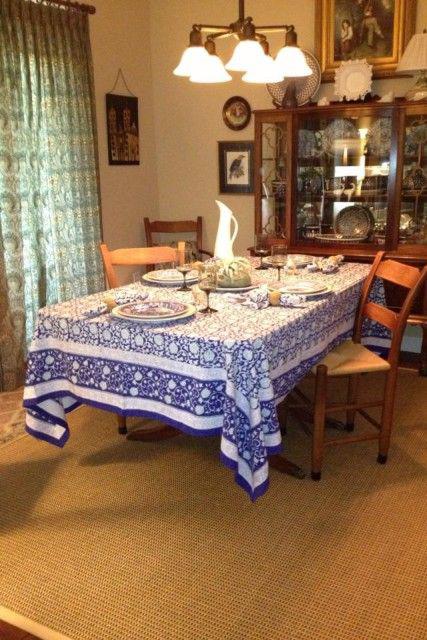 Cloth Napkins Table Linens Dinner Napkins 18”x18 Off White and Blue Cotton  Floral Fabric Set of 4