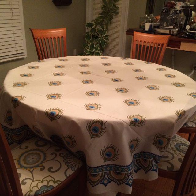 Peacock Round Tablecloth, Feather Round Tablecloth , Ivory Round ...